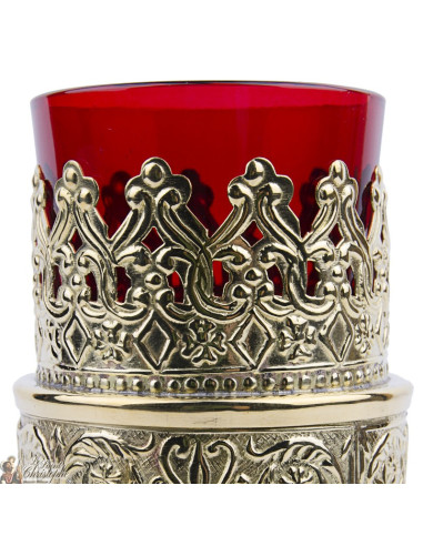 Red candle holder with gold plated base