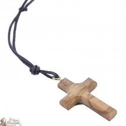Collana con cavo Croce in legno d'ulivo - 2 x 3 cm