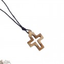 Collier Cordon avec Croix en bois d'olivier - 2 x 2 cm
