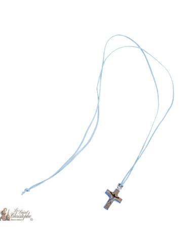 Cuerda del collar con la cruz de madera - azul