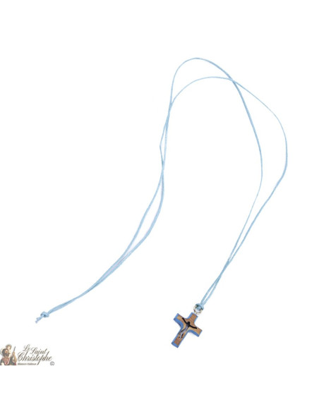 Ketting koord met houten Kruis - Blue