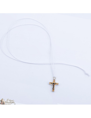 Ketting koord met houten Kruis - wit 