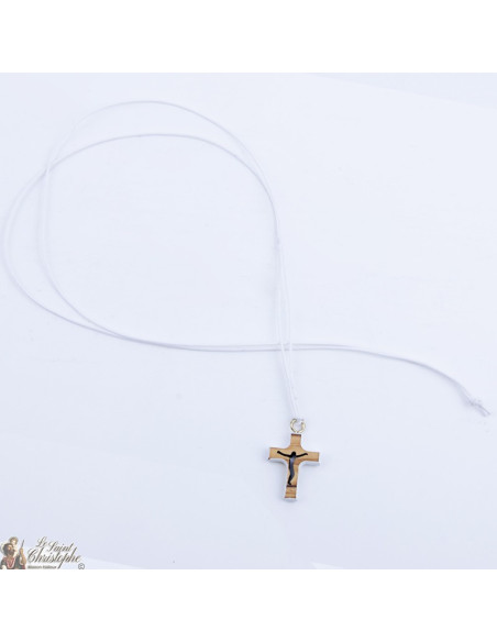 Collier Cordon avec Croix en bois - blanc