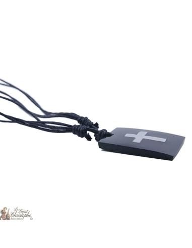 Collier cordon - plaque noire avec croix