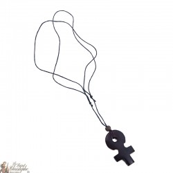 Cord Halskette mit Holzkreuz 