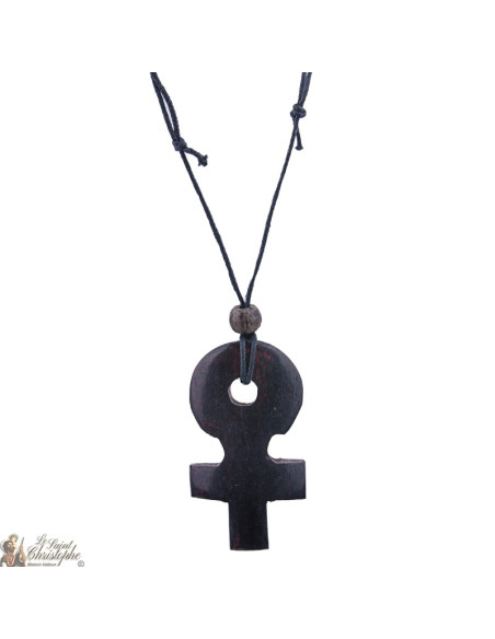 Koord collier met houten kruis