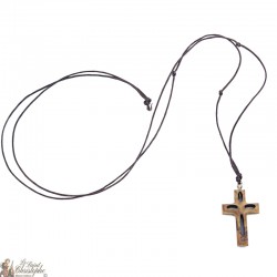 Halskette Kabel mit Olivenholz -Kreuz