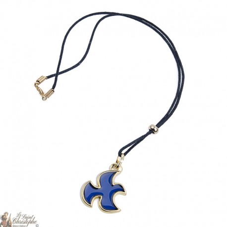 Collana con il segno del Tau in giallo e plexi quadro della Vergine di Banneux