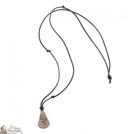 Collier et Pendentif en bois d'olivier avec gravure de la vierge