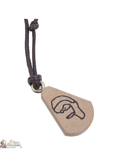 Collier et Pendentif en bois d'olivier avec gravure de la vierge