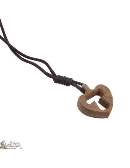 collar de cordón - Muestra del corazón de madera con Tau