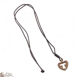 collar de cordón - Muestra del corazón de madera de olivo con Tau