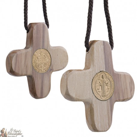 Necklace cord with Cross of Saint Benedict olive wood