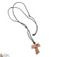 Necklace Wooden Tau cord and pendant with red hearts