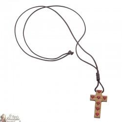 Collar Schnur und Holzkreuz mit roten Herzen