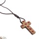 Necklace Wooden cord and cross with red hearts