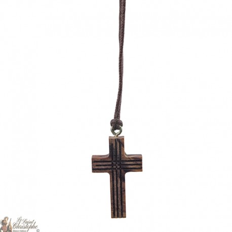 Collana cavo con croce di legno a strisce