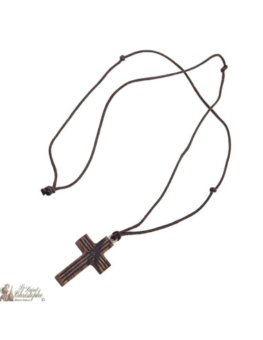 Schnur Halskette mit hölzernem gestreiftem Kreuz