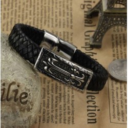 Leather and stainless steel bracelet with cross
