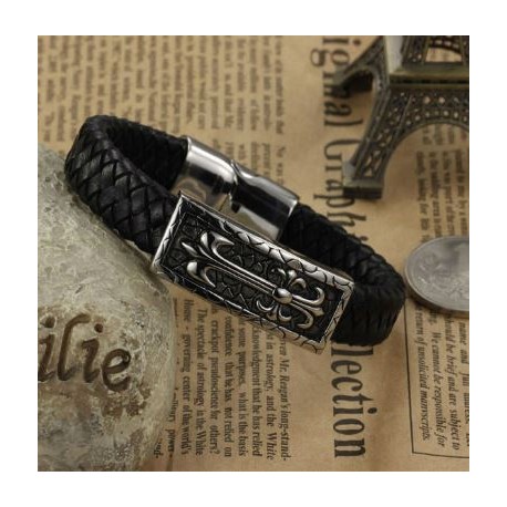 Leather and stainless steel bracelet with cross