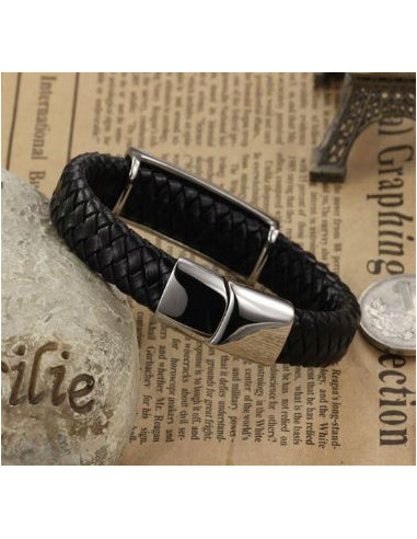 Cinturino in pelle e metallo inossidabile con croce