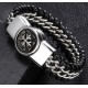 Bracelet cuir et métal inoxydable avec croix