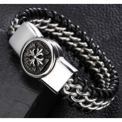 Leather strap and stainless steel chain with cross