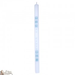 Communion candle -White or Beige 40 cm - Blue squares