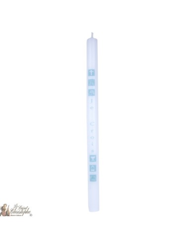 Communion candle -White or Beige 40 cm - Blue squares