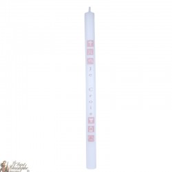 Bougie de communion Beige ou Blanc - 40 cm - carrés roses