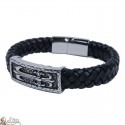 Leather and stainless steel bracelet with cross