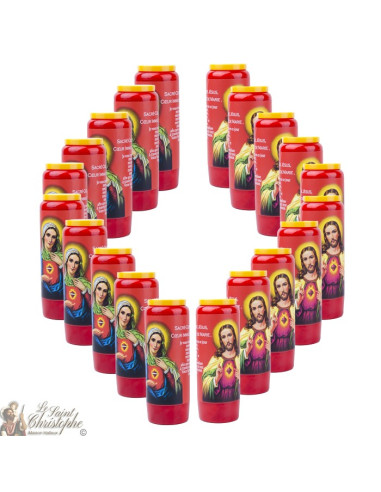 Bougies Neuvaines rouges aux Coeurs de Marie et Jésus - prière français