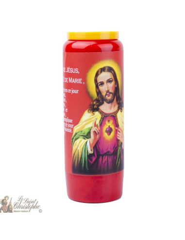 Bougies Neuvaines rouges aux Coeurs de Marie et Jésus - prière français