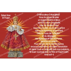 Adesivo per candela votiva con preghiera - Bambino Gesù di Praga - Rosso
